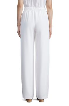 The line between refined and relaxed has never been more elegantly blurred with these pull-on pants in a wide-leg cut from stretch-silk crêpe de Chine. 31" inseam; 22" leg opening; 11 1/2" front rise; 17" back rise Elastic waist Front slant pockets 94% silk, 6% elastane Dry clean Imported Women's Designer Clothing Elegant Wide Leg Pull-on Pants For Work, Elegant Pull-on Pants For Daywear, Elegant Formal Dress Pants With Elastic Waistband, Elegant Formal Bottoms With Elastic Waistband, Elegant Pants With Elastic Waistband For Daywear, Elegant Straight Leg Bottoms For Daywear, Elegant Straight Pull-on Pants, Elegant Dress Pants With Elastic Waistband, Elegant Trousers With Elastic Waistband