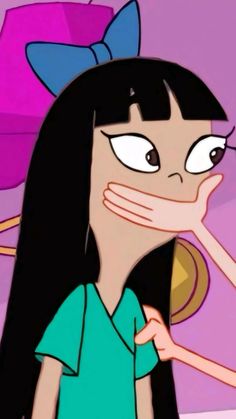 a cartoon character with long black hair and big eyes