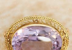 Antique 14K Yellow Gold and Amethyst Brooch Elegant Amethyst Brooches For Wedding, Elegant Gold Amethyst Brooches, Elegant Gold Amethyst Ring With Intricate Design, Amethyst Brooch, Brooches, Amethyst, Wedding Rings, Yellow Gold, Engagement Rings