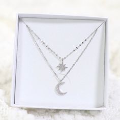 One of our favorite jewelry pieces! Our Moon Star Necklace! Such a gorgeous piece of jewelry with it's shine all around the necklace. 925 Sterling Silver Highest Grade CZ stones Water & Tarnish Resistant Hypoallergenic Moon Star Necklace, Moon Star, Star Necklace, Cz Stone, Stars And Moon, Pendant Necklaces, The Moon, Favorite Jewelry, Jewelry Pieces