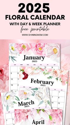 two floral calendars with pink flowers on them