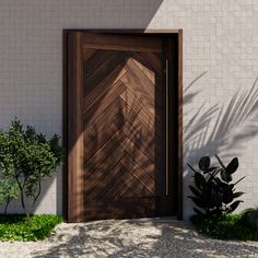 An elegant, symmetrical design that adds texture and drama to your entryway. The Montauk Herringbone Pivot Door is available in over twenty wood species for the ultimate custom look. Pictured with Door Matched Wood Jamb. Modern Pivot Door, Pivot Doors Entry, Sliding Cabinet Door Hardware, Custom Exterior Doors, Pocket Door Frame, Sliding Cabinet Doors, Modern Sliding Barn Door, Modern Entry Door, Modern Exterior Doors