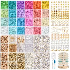 many different types of beads and accessories for making beaded bracelets, necklaces, earrings