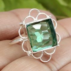 Green Amethyst Ring, Green Stone Ring, Sterling Silver Ring, Beautiful Ring, Women's Ring, Handmade Ring, Designer Ring, Boho Jewelry, Gifts. Description : Gemstone : Green Amethyst Hydro Metal : 925 Sterling Silver Stone Shape :- Square Stamp :- 925 Weight : 4.50 Gram Approx Stone Size : 12 MM Approx handmade Item Made to order **This ring you will receive may vary from the image as no two gemstones are similar and images cannot define exact product definitions. ** Shipping Policy:- We mainly u Green Sterling Silver Amethyst Ring For Wedding, Green Amethyst Sterling Silver Ring Gift, Green Amethyst Gemstone Ring As Gift, Green Amethyst Ring Gift, Unique Green Amethyst Ring As Gift, Green Topaz Ring Gift, Green Gemstone Rings For Jewelry Making, Handmade Green Rectangular Ring, Ring Green Stone