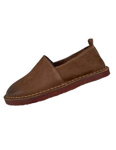 Slip-on Handmade Leather Retro Flats for Men — Obiono Flat Bottom Leather Shoes With Leather Footbed, Leather Shoes With Leather Footbed And Flat Bottom, Brown Slip-ons With Rubber Sole And Flat Bottom, Leather Slip-ons With Flat Bottom, Brown Leather Slip-ons With Flat Bottom, Brown Flat Bottom Leather Shoes, Masculine Brown Slip-on Leather Shoes, Brown Leather Shoes With Flat Bottom, Brown Leather Shoes With Stitched Sole