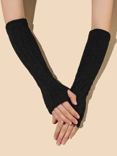 Black    Polyester   Embellished   Women Accessories Long Black Fingerless Gloves, Hand Gloves Fashion Outfit, Black Fingerless Gloves Aesthetic, Hand Gloves Fashion, Fingerless Gloves Aesthetic, Fingerless Gloves Outfit, Long Gloves Fashion, Gloves Aesthetic, Gloves Outfit