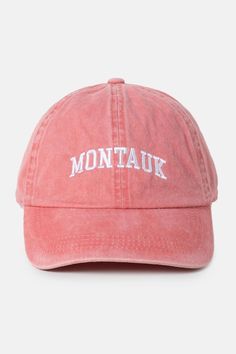 If you love Montauk, you'll love this hat! It's made of organic cotton and has a stylish embroidery of the word Montauk on the front. It's perfect for sunny days at the beach or casual outings with friends. Montauk Embroidered 100% Cotton One size fits most Beach Cotton Baseball Cap, Cotton Beach Baseball Cap, Trendy Cotton Baseball Cap For Vacation, Spring Vacation Cotton Baseball Cap, Cotton Curved Brim Baseball Cap For Vacation, Casual Cotton Baseball Cap For Beach, Casual Cotton Beach Baseball Cap, Cotton Baseball Cap For Vacation, Summer Embroidered Cotton Dad Hat