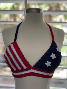 American Flag Crochet, Crochet Tube Top, Womens Halter Tops, The American Flag, Crochet Halter, Palm Beach Gardens, Crochet Halter Tops, Beach Gardens, Festival Tops