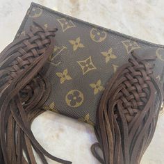 Louis Vuitton Small Wristlet With Gold Chain Space For Cell Phone, Credit Cards, Id And Lipgloss No Flaws New Custom Louis Vuitton Bag, Upcycled Louis Vuitton, Vintage Embellishments, Louis Vuitton Wristlet, Nfr Fashion, Brown Leather Clutch, Louis Vuitton Multicolor, Small Wristlet, Louis Vuitton Clutch