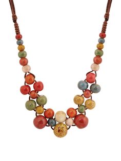 PRICES MAY VARY. Beautiful boho necklace features a unique combination of ceramic beads in various shapes, sizes and colors Easy to wear with an adjustable sliding brown waxed cord, just put over the head and you're ready to go Give this stunning piece of bohemian jewelry as a great Valentine's Day, Christmas, birthday, or anniversary gift A nice addition to any jewelry collection that surely makes you stand out from the crowd in style If there is any problem with your purchase, feel free to contact us and we'll sort it out immediately Boho Layered Necklaces, Bohemian Multicolor Beaded Necklace With Adjustable Length, Bohemian Multicolor Adjustable Necklace, Hippie Jewelry Diy, Bohemian Summer, Boho Chic Jewelry, Colorful Ceramics, Colorful Boho, Ceramic Beads