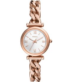 From Fossil&#x2C; this women's watch features:Rose gold-tone stainless steel band and caseSilver dialAdjust-O-Matic closureQuartz three-hand movementBand width approx. 7mmCase size approx. 28mmCase thickness approx. 12mmInner circumference: 185 /- 5mmWater resistance: 5 ATM2-year limited warrantyImported. Fastrack Watches Women, Accessories Watches Women, Fastrack Watches, Hand Rose, Rose Gold Watches Women, Gold Watches, Fossil Watches, Rose Gold Watches, Three Hands