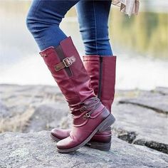 Category:Boots; Upper Materials:PU Leather; Embellishment:Buckle,Lace-up; Season:Winter; Heel Type:Low Heel,Block Heel; Gender:Women's; Toe Shape:Round Toe; Type:Knee High Boots; Style:Vintage,Casual; Heel Height(inch):1-2; Outsole Materials:Non-Slip Tread,Rubber; Occasion:Daily,Outdoor; Closure Type:Zipper; Pattern:Solid Colored; Listing Date:09/21/2022; Production mode:External procurement; 2024 Trends:Riding Boots,Plus Size,Biker boots; Foot Length:; Foot Width:; Size chart date source:Provided by Supplier.; US Size:null; UK Size:14.5; EU Size:50 Trending Winter Boots, Knee High Boots Winter, Latest Fashion Shoes, Beach Office, Fur Heels, Lace Up Block Heel, Slouchy Boots, Office Outdoor, Winter Stil