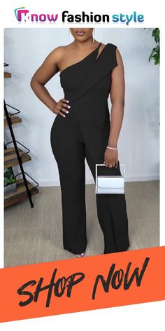 Black Fashion Casual Solid Patchwork Asymmetrical Collar Straight Jumpsuits Jumpsuit Online, Wholesale Fashion, White Casual, Black Fashion, Wrap Dress, Casual Fashion, Shop Now, Jumpsuit, Collar