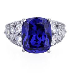 Platinum Plated Sterling Silver Cushion Cut Tanzanite CZ Cocktail Ring Blue Gemstone Ring, Rectangular Cushion, Blue Gemstone Rings, Tanzanite Ring, Silver Wedding Rings