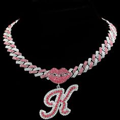 Add a touch of glamour with our Trendy Pink Cuban Chain Rhinestone Letter Pendant Necklace. This stylish necklace features a vibrant pink Cuban chain adorned with a sparkling rhinestone letter pendant. Perfect for accessorizing any outfit, it combines trendy design with a hint of luxury. Iced Out Cuban Link Chain, Silver Grillz, Color Factory, Apple Watch Bands Women, Romantic Fashion, Pearl Chain Necklace, Name Pendant, Cuban Link Chain Necklaces, Barbie Style