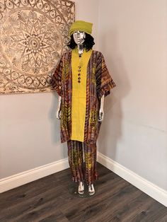 Nigerian Adire Palazzo Two piece set. Size 8-10UK Fitted Bohemian Sets For Spring, Fitted Multicolor 2-piece Set, Fall Cotton Sets With Short Sleeves, Bohemian Cotton Sets With Short Sleeves, Yellow Fitted Short Sleeve Set, Yellow Cotton Fall Set, Fitted 3-piece Summer Set, Fitted 3-piece Set For Summer, Casual Fitted Yellow Sets