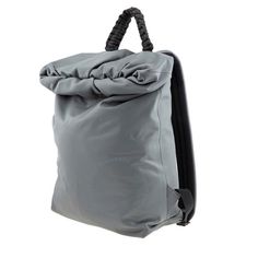 a gray bag with braid handles on the front and back sides, sitting against a white background