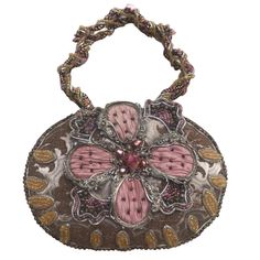 Mary Frances Vintage Pink Flower Evening Purse With Intricate Embellishment And Details Note: Front Flower Is Slightly Loose, Reflected In The Price Glamorous Pink Handheld Evening Bag, Glamorous Handheld Pink Evening Bag, Pink Flower-shaped Party Bag, Pink Feminine Wedding Bag, Pink Feminine Wedding Bags, Feminine Pink Wedding Bag, Feminine Pink Wedding Bags, Pink Embellished Bag For Wedding, Glamorous Pink Bags For Formal Occasions