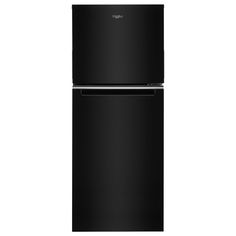 a black refrigerator freezer sitting on top of a white wall