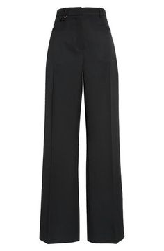 Crisp creases further the polished look of these high-rise wool pants designed in a flare-leg silhouette. 34" inseam; 24" leg opening; 14 1/2" front rise; 17" back rise (size 42) Zip fly with hook-and-bar closure Front scoop pockets 100% wool Dry clean Imported Designer Clothing Chic Wide Leg Pants With Pressed Crease For Evening, Elegant Full-length Wide Leg Pants For Work, Evening Pants With Pressed Crease Wide Leg, Flared Wide Leg Pants With Pressed Crease For Work, Wide Leg Pants With Pressed Crease For Evening, Sleek Wide Leg Flare Pants For Evening, Sleek Flare Wide Leg Pants For Evening, Classic Flare Wide Leg Work Pants, Tailored Wide Leg Elegant Pants