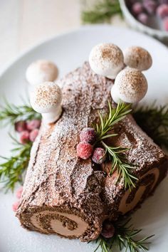 a piece of chocolate cake on a white plate