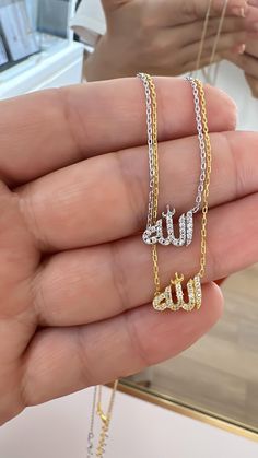 Micro Allah Written Pendant Necklace, Mini CZ  Pave Arabic Necklace, 925 Solid Silver, Dainty Quran Necklace, Islamic Necklace Gift for Her Chain Length40+5 cm This lovely earring is a perfect gift for your loved ones or just for yourself! 💫Listing is for 1 piercing . Please choose a color in the variations section. Jewelry is made with 925 sterling silver and plated with 14K rose gold/gold PRODUCTION  TIMES  * All items are custom made to order. Our production time is about 1-3business days. DELIVERY We use DHL shipping to the USA and the estimated shipping time is 4 - 7 business days. For Europe, you can receive your package in 3 weeks with the local cargo company. CONDITIONS FOR USING YOUR JEWELRY  Since all the delicate models we produce are handcrafted, it is necessary to be careful Islam Necklace, Islamic Necklace, Allah Necklace, Arabic Necklace, Arabic Jewelry, Islamic Jewelry, Piercing Cartilage, Lovely Earrings, Dainty Earrings