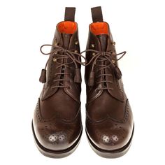 FULL BROGUE JUMPER BOOT IN BROWN RUSTIC-CALF Brown Calf Leather Lace-up Boots With Reinforced Heel, Luxury Ankle Boots For Fall, Brown Ankle Boot Lace-up Boots For Derby, Brown Ankle Lace-up Boots For Derby, Brown Ankle Lace-up Boots, Brown Wingtip Boots For Derby, Leather Lined Lace-up Boots For Derby In Fall, Lace-up Boots With Leather Lining For Fall Derby, Formal Fall Waterproof Boots With Leather Sole