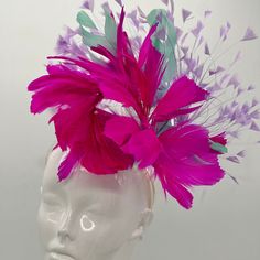 Handmade by Featured Milliner of The Kentucky Derby Museum 2023 & 202 Pink, purple, and aqua Kentucky Derby Fascinator Attaches with headband.  Not taking customs this year--Derby 150 is going to be massive and mom life keeps me running! However, happy to suggest pieces that will coordinate with your outfit. If you don't love the way this attaches to your head--message me!  I can swtich *most* pieces to your preference. Clip, Headband OR Elastic Cord  NOTE: Heavier pieces with extravagant floral Head Message, Art Hats, Clip Headband, Kentucky Derby Fascinator, Derby Fascinator, Feather Fascinators, Gold Line, Derby Hats, Kentucky Derby