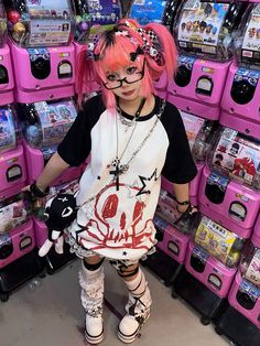 The price is for a T-shirt only, others are not included.  Garment Size   	 		 			Size 			S 			M 			L 			XL 		 		 			Full Length 			67 			69 			71 			73 		 		 			Bust 			106 			110 			114 			118 Yume Kawaii Fashion, Emo Scene Outfits, Scene Shirt, Harajuku Goth, Black And White T Shirt, Black And White T Shirts, Gyaru Fashion, Print Black And White, Kinds Of Clothes