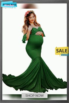 Women's Ruffle Sleeve Cross V-neck Long Dresses Green V-neck Dress With Ruffles, Elegant Green V-neck Ruffle Dress, Non-stretch V-neck Dress With Ruffles, Summer V-neck Maternity Dress For Party, Summer Party Maternity Dress With V-neck, Green V-neck Ruffle Dress, Green V-neck Ruffled Dress, Green V-neck Dress With Ruffle Hem, Elegant Green Maternity Dress For Party