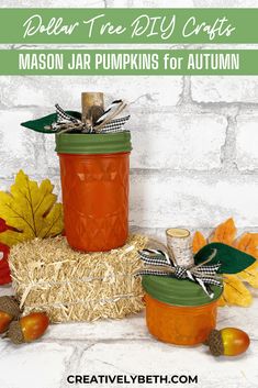 Dollar Tree Mason Jar Pumpkins Creatively Beth #creativelybeth #dollartree #masonjars #jellyjars #pumpkins #pumpkin #diy #craft #fall #autumn #homedecor