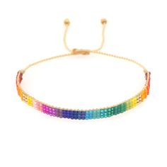 PRICES MAY VARY. Experience the wild style of our urban bohemian bracelet, with a unique rainbow bar pattern, perfect for stacking, easy-to-match, exude cheerful vibes, carrying blessings and positive energy. Sliding knot design, (handcrafted bracelets anklet, each may have slight variations in length) circumference approximately 6 inches, adjustable to 11 inches, perfect for music festival, holiday party, night out with friends, a stunning accessory to elevate your style. Vibrant hand band meas Beaded Rainbow Bracelet, Adjustable Crystal Bracelet With Colorful Beads For Festival, Adjustable Multicolor Tiny Beads Jewelry, Adjustable Multicolor Bracelets For Party, Bohemian Gold Crystal Bracelet For Festivals, Gold Bohemian Crystal Bracelet For Festivals, Bohemian Gold Crystal Bracelet For The Beach, Bohemian Resizable Beads For Festivals, Bohemian Gold Crystal Bracelet For Beach