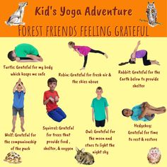 kids yoga adventure poster for forest friends feeling grateful