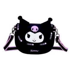 Cute Kuromi Crossbody, With Adjustable Strap, Second Photo For Size Reference, Collaboration With Lesportsac, Japan, Harajuku Shoulder Bag With Zipper For Daily Use, Harajuku Style Shoulder Bag With Zipper For Daily Use, Cute Purple Shoulder Bag For School, Kawaii Purple Shoulder Bag For Travel, Purple Kawaii Shoulder Bag For Travel, Purple Large Capacity Backpack Shoulder Bag, Harajuku Style Purple School Bag, Cute Purple Satchel Bag, Cute Large Capacity Purple Bag