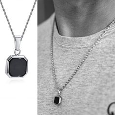 Pendiente y Collar para Hombre Geometric Square Necklaces for Men on neck Necklaces For Men, Square Necklace, Buy Necklace, Square Pendant, Geometric Pendant, Black Chain, Necklace Online, Metal Necklaces, Box Chain