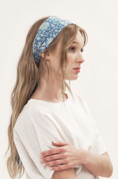 Nyla Headscarf Maelu Designs Block Print Accessories, Trendy Cotton Headband Bandana, Trendy Cotton Bandana Styled As Headband, Trendy Cotton Bandana Headband, Trendy Cotton Headscarf, One Size, Adjustable Cotton Turban For Summer, Adjustable Blue Bohemian Headscarf, Trendy Cotton Headscarf, One Size Fits Most, Summer Cotton Turban With Adjustable Fit