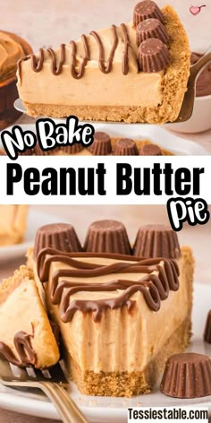 no bake peanut butter pie on a white plate