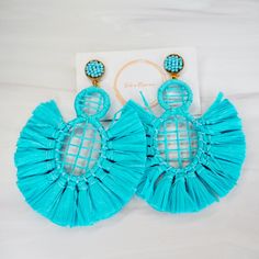 Make a statement with these fabulous blue earrings! Free shipping and a free gift included! Blue Dangle Tassel Earrings With Fringe, Blue Tassel Drop Earrings, Blue Fringe Tassel Earrings For Party, Fringe Earrings For Vacation, Blue Summer Tassel Dangle Earrings, Blue Tassel Dangle Earrings For Summer, Trendy Tassel Dangle Earrings, Blue Fringe Dangle Chandelier Earrings, Elegant Fringe Tassel Earrings For Beach