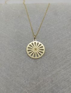 "Flower Necklace - Engraved Flower Charm - Gold Geometrical Charm - Gold Flower Pendant ▪️ A beautiful and clean engraved Flower pendant made out of 14K Solid Real Gold. Available only in yellow gold! Dimensions - Small - 16x16mm / 0.62 x 0.62 inches Medium - 18x18mm / 0.70 x 0.70 inches Big - 20x20mm / 0.78 x 0.78 inches Necklace Length - You can choose your chain length from 35CM to 50CM. The pendant is available alone without a chain, select \"No Chain\" on the necklace length section. ▪️ We Gold Flower Necklace In 14k Gold, Yellow Gold Flower-shaped Necklace For Anniversary, Hallmarked Yellow Gold Flower Pendant Necklace, Engraved Flower Shape Necklaces, Yellow Gold-plated Necklace With Flower Charm, Yellow Gold Plated Necklace With Flower Charm, Yellow Gold Flower-shaped 14k Stamped Jewelry, Yellow Gold Flower Pendant Necklace, Yellow Gold Flower Charm Necklace For Anniversary