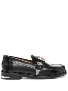 black leather branded leather insole decorative buckle detail round toe low heel Toga Loafers, Leather Loafers, Low Heels, Loafer Shoes, Men's Shoes, Black Leather, Loafers, Buckle, Heels