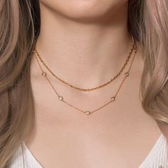 Chain Crystal Choker Layered Necklace Set, Delicate Gold Jewelry – AMY O Jewelry Italian Gold Chain, Delicate Gold Jewelry, Diamond Pendants Designs, Two Necklaces, Double Layer Necklace, Gold Chain Choker, Layered Choker Necklace, Gold Chain Design, Layered Chokers