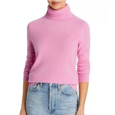 100% Cashmere Fits True To Size, Order Your Normal Size Approx. 24" From Back Of Neck To Hem, Based On A Size Small Model Measurements: 5'10" Height, 33.5" Bust, 23.5" Waist, 34.5" Hips, Wearing A Size Small Turtleneck, Long Sleeves, Extended Cuffs Rib-Knit Trim, Exposed Back Seam This Item Is Part Of Our 100% Bloomingdale's Collection, Featuring Exclusive Pieces You Won't Find Anywhere Else. Price Firm. Thanks. Pink Cashmere Tops For Spring, Classic Pink Winter Tops, Aqua Sweater, Turtleneck Tunic, Black Turtleneck Sweater, Leopard Sweater, Cashmere Color, Cowl Neck Long Sleeve, High Neck Sweater