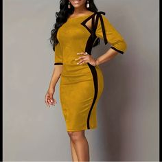 Women’s Dress Contrast Trim Bow Decor Dress, Elegant 3/4 Sleeve Bodycon Dress Brand New Without Tag Bodycon Dress 3/4 Short Sleeve Size Large #1033 Elegant Yellow Long Sleeve Bodycon Dress, 3/4 Sleeve Bodycon Dress For Party, Party 3/4 Sleeve Bodycon Dress, Bodycon Dress With Sleeves, Bow Decor, Sleeve Bodycon Dress, Dress Elegant, Contrast Trim, Dress Brands