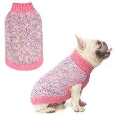 PRICES MAY VARY. Updated Size: Puppy Sweater Small Plus-Back Length 14", Chest Girth 16"- 18", Neck 11"; Measure around the widest point of your dog's chest and rib cage area to determine your dog's girth. A comfortable sweater can make a significant difference in your pooches' feeling of well-being. Thermal Chenille Dog Sweatshirt: Color dot knit small dog sweaters are woven from 100% Acrylic, durable extra warm chenille yarn that will ensure your pet stays comfortable when the temperature drop Dog Knitwear, Cable Knitwear, Sweater Color Block, Puppy Girl, Cold Weather Dogs, Pink Pom Poms, Knitted Turtleneck, Small Dog Sweaters, Dog Winter Clothes