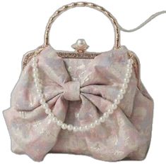 Chic Clutch Bag With Bow, Daily Use Clutch With Pearl Handle, Daily Use Clutch Bag With Pearl Handle, Feminine Pink Bag With Bow, Elegant Bags With Bow For Everyday Use, Chic Pink Shoulder Bag With Bow, Daily Use Shoulder Bag With Bow, Feminine Party Bags With Pearl Handle, Feminine Beige Party Bag