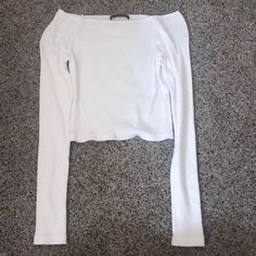 Never Worn, Very Cute! Trendy White Stretch Shirt, Trendy White Long Sleeve Top For Summer, Trendy White Long Sleeve Summer Top, White Fitted Long Sleeve Top For Summer, Fitted White Long Sleeve Top For Summer, Casual White Stretch Blouse, White Long Sleeve Tops For Spring, Trendy White Fitted Top, Trendy Fitted White Top