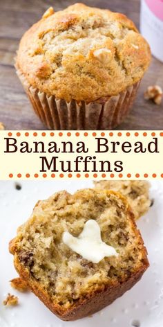 banana bread muffins on a plate with butter