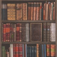 an old bookshelf filled with lots of different types of books on top of each other