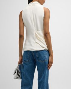 Brandon Maxwell Lina Draped Cowl-Neck Sleeveless Top | Neiman Marcus Luxury Evening Tops With Cowl Back, Luxury Cowl Neck Top For Spring, Silk Cowl Neck Top, Luxury Chic Top With Cowl Back, Luxury Chic Cowl Neck Top, Brandon Maxwell, Suit Separates, Cowl Neck, Powerful Women