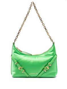 neon green gold-tone logo lettering internal logo patch gold-tone hardware decorative buckle detail top zip fastening chain-link shoulder strap main compartment Givenchy Logo, Chanel 2, Bag Green, Demi Fine Jewelry, Fine Earrings, Ballet Flat Shoes, Letter Logo, Lady Dior, Green Bag